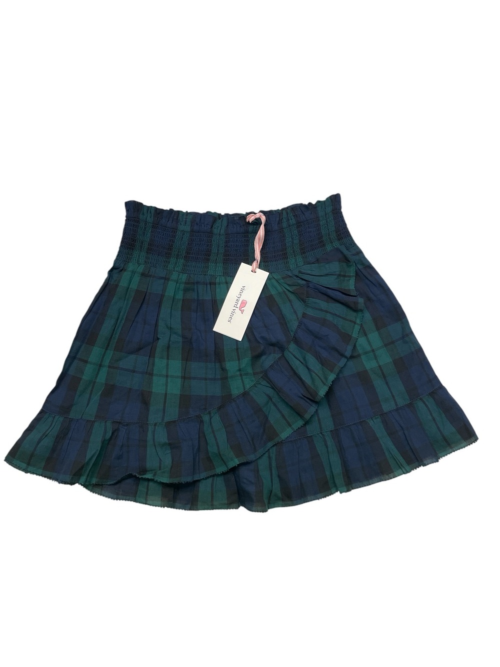 Vineyard Vines Girls Tiered Tartan Smocked Skirt. Navy/Green Plaid NWT Size S